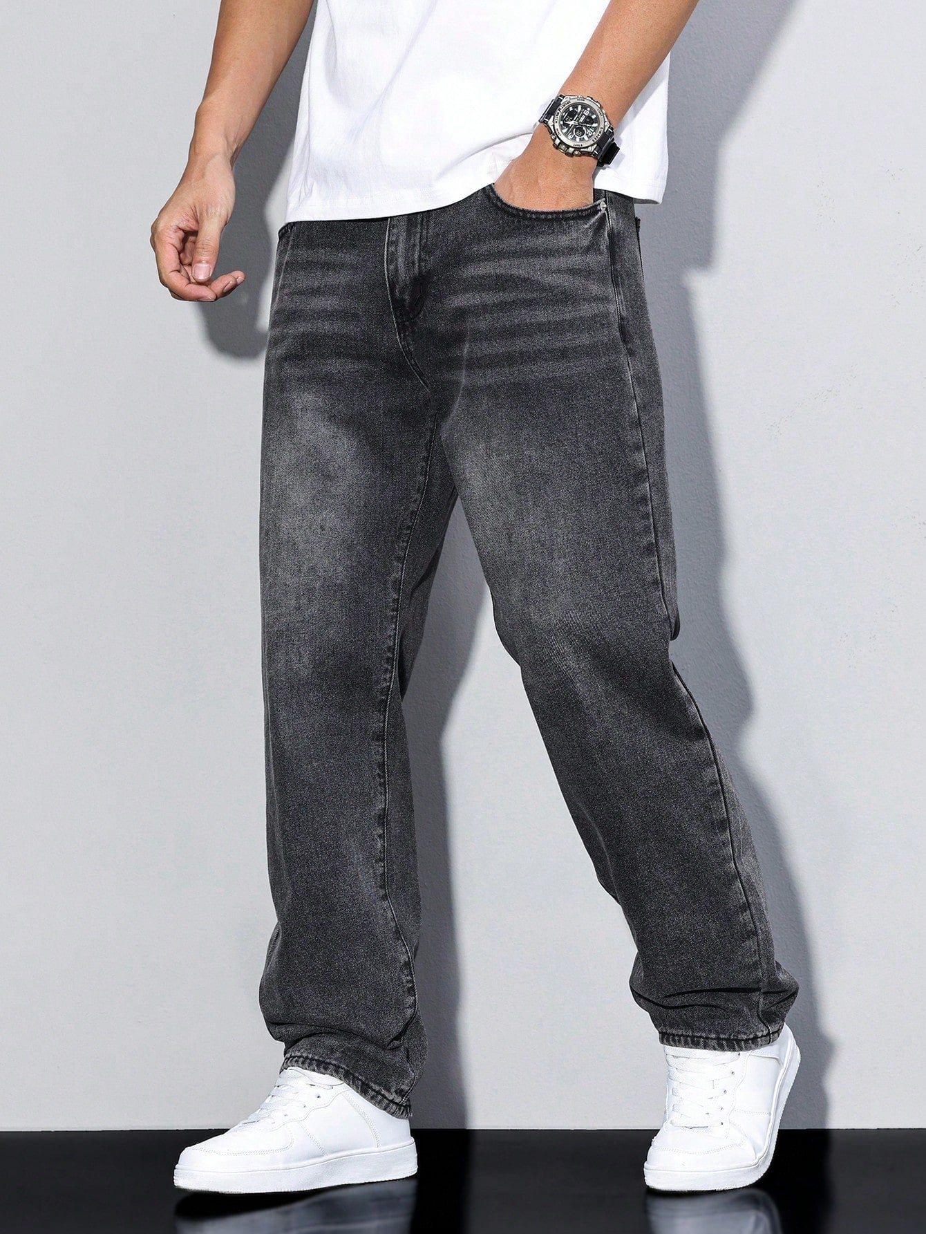 Men's Baggy Jeans Ash Denim Blue - OutfitLondon