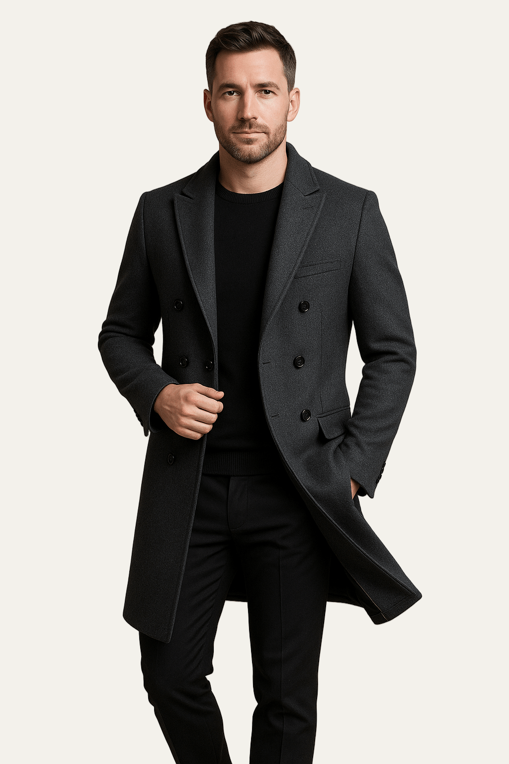 Men's Luxury Wool Double Breasted Winter Coat