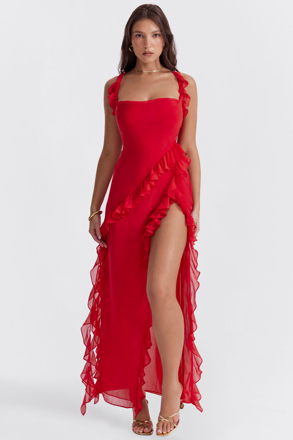Elegant Long Ruffle Maxi Dress for Women
