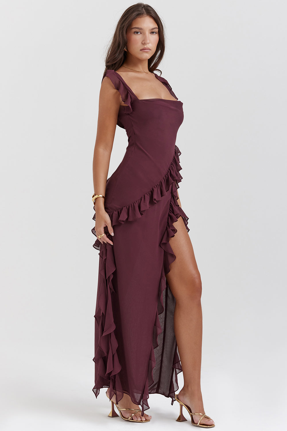 Elegant Long Ruffle Maxi Dress for Women