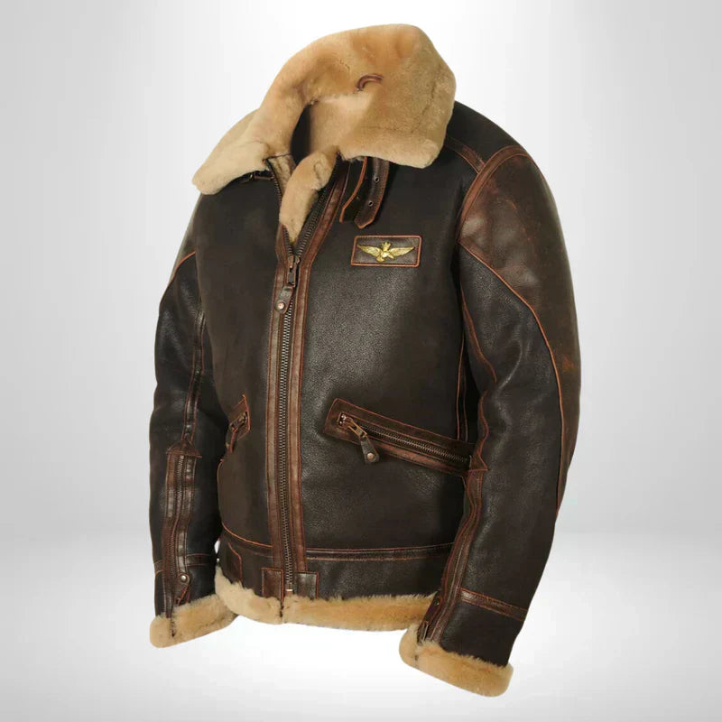 Aurelius Men's Leather Aviator Jacket Shearling Collar - OutfitLondon