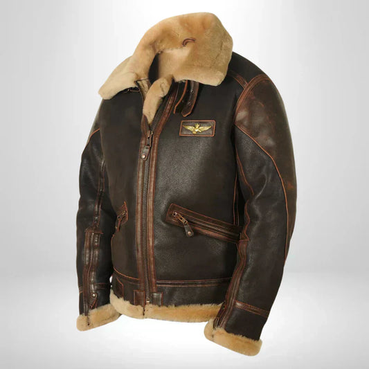 Aurelius Men's Leather Aviator Jacket Shearling Collar - OutfitLondon