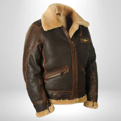 Aurelius Men's Leather Aviator Jacket Shearling Collar