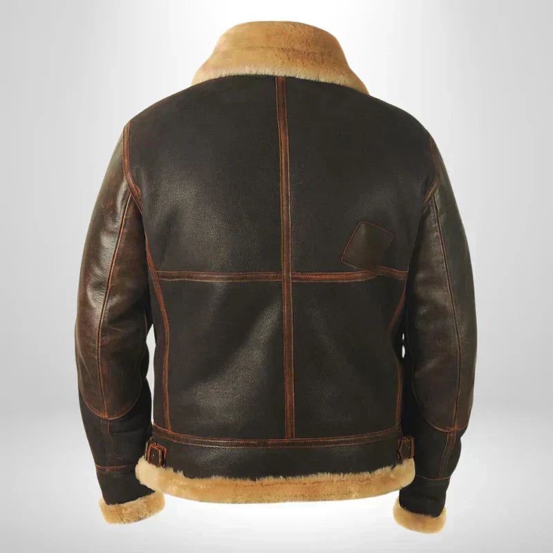 Aurelius Men's Leather Aviator Jacket Shearling Collar