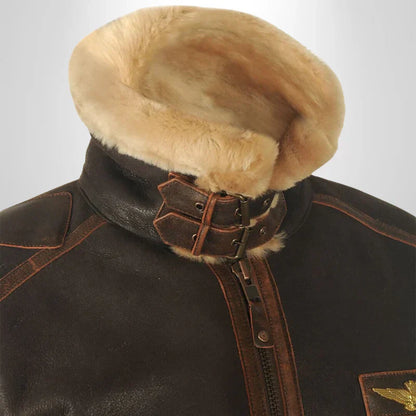 Aurelius Men's Leather Aviator Jacket Shearling Collar