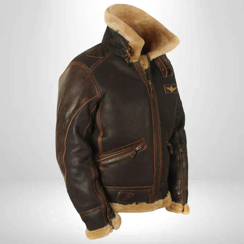 Aurelius Men's Leather Aviator Jacket Shearling Collar