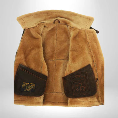Aurelius Men's Leather Aviator Jacket Shearling Collar
