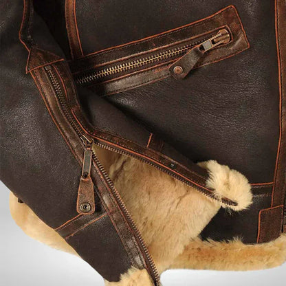 Aurelius Men's Leather Aviator Jacket Shearling Collar