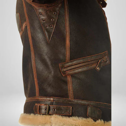 Aurelius Men's Leather Aviator Jacket Shearling Collar
