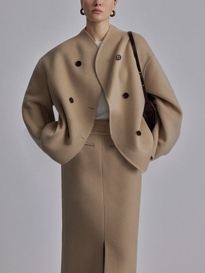 Classic Double Breasted Wool Trench Coat