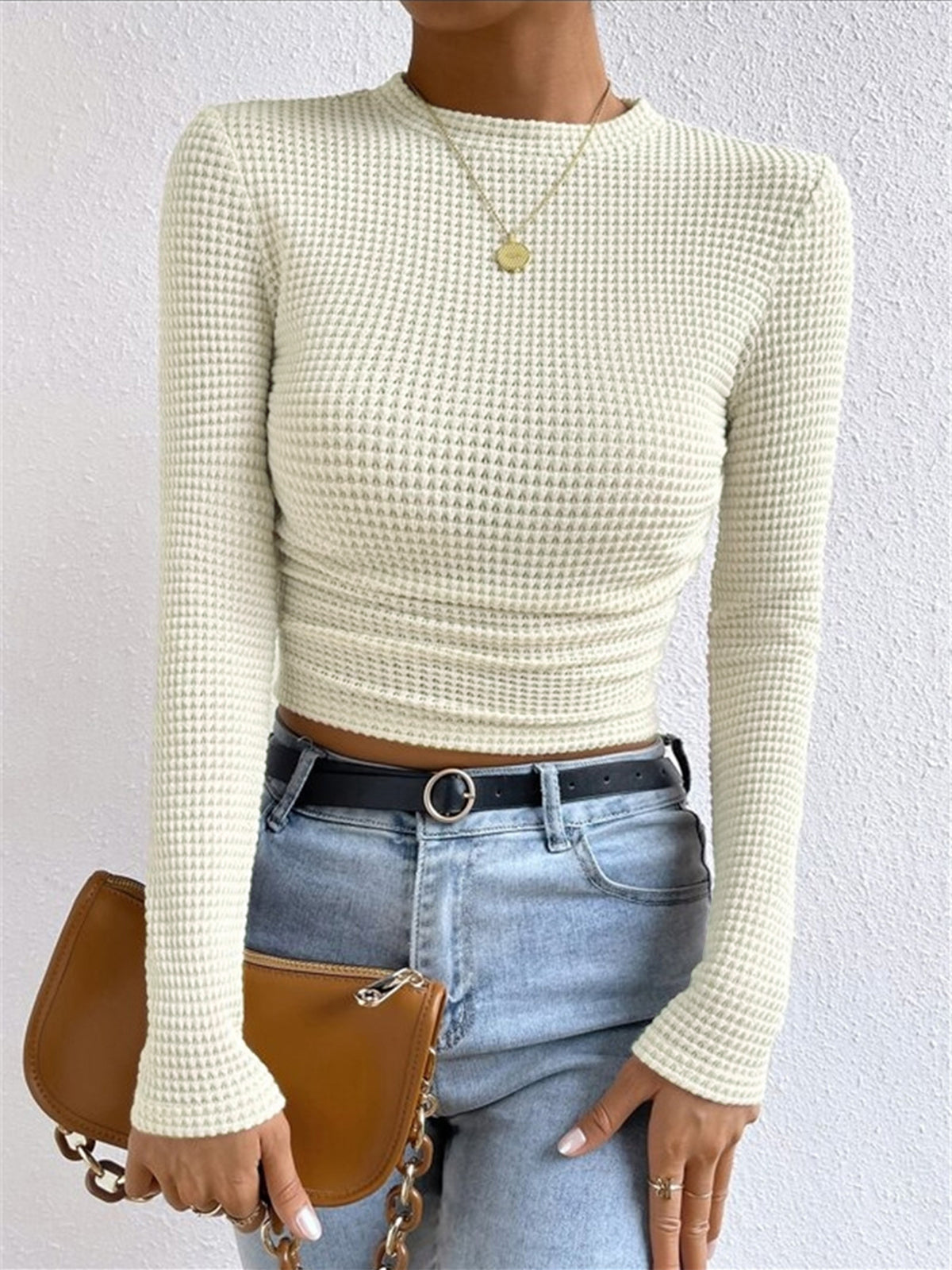 Cozy Ladies Waffle Thermal Long Sleeve Top - OutfitLondon