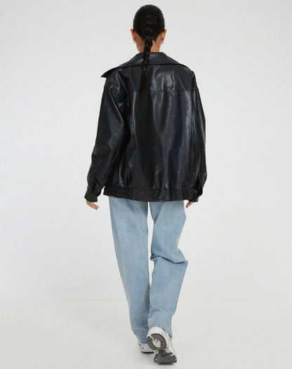 Ladies Large Faux Leather Biker Jacket