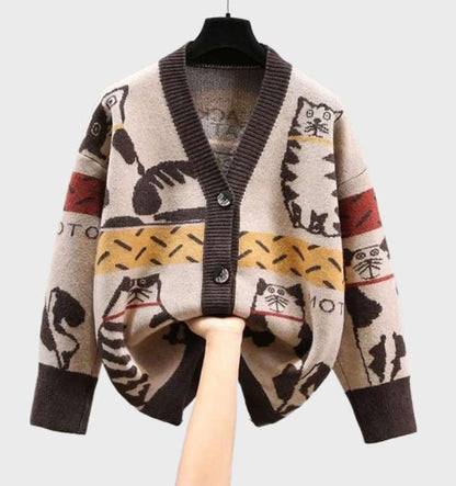 Soft Cute Cat Lady Cardigan Sweater