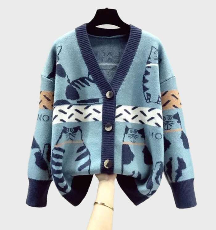 Soft Cute Cat Lady Cardigan Sweater