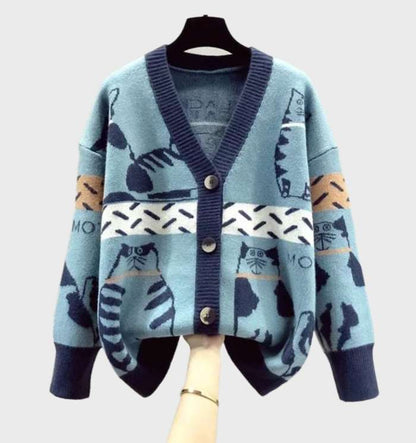 Soft Cute Cat Lady Cardigan Sweater