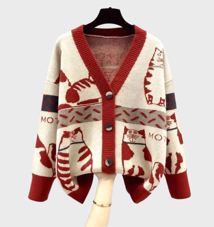 Soft Cute Cat Lady Cardigan Sweater - OutfitLondon