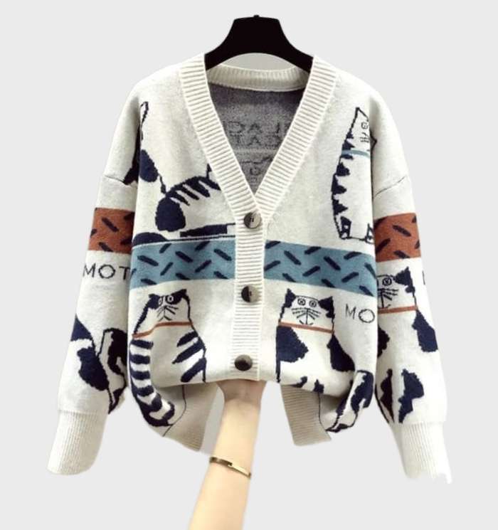 Soft Cute Cat Lady Cardigan Sweater
