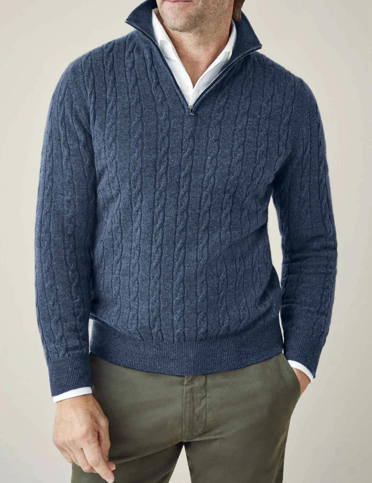 Warm Quarter Zip Cable Knit Sweater for Men
