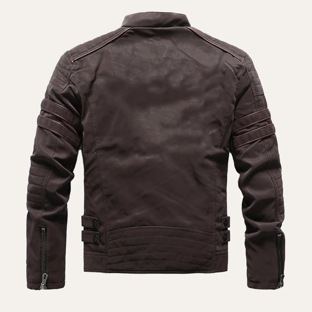Men's Synthetic Leather Biker Jacket with Padded Details