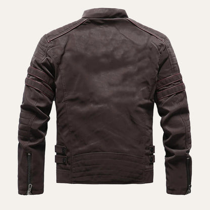 Men's Synthetic Leather Biker Jacket with Padded Details
