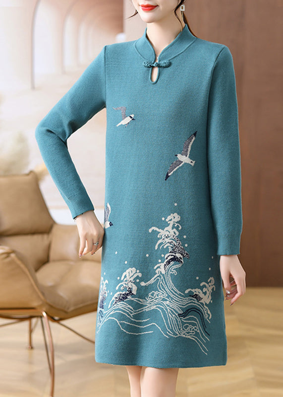 Women's Cotton Knit Maxi Dress Sky Blue - OutfitLondon