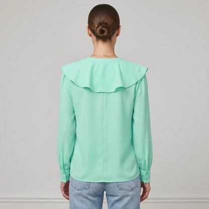 Soft Ruffle V Neck Long Sleeve Women's Blouse