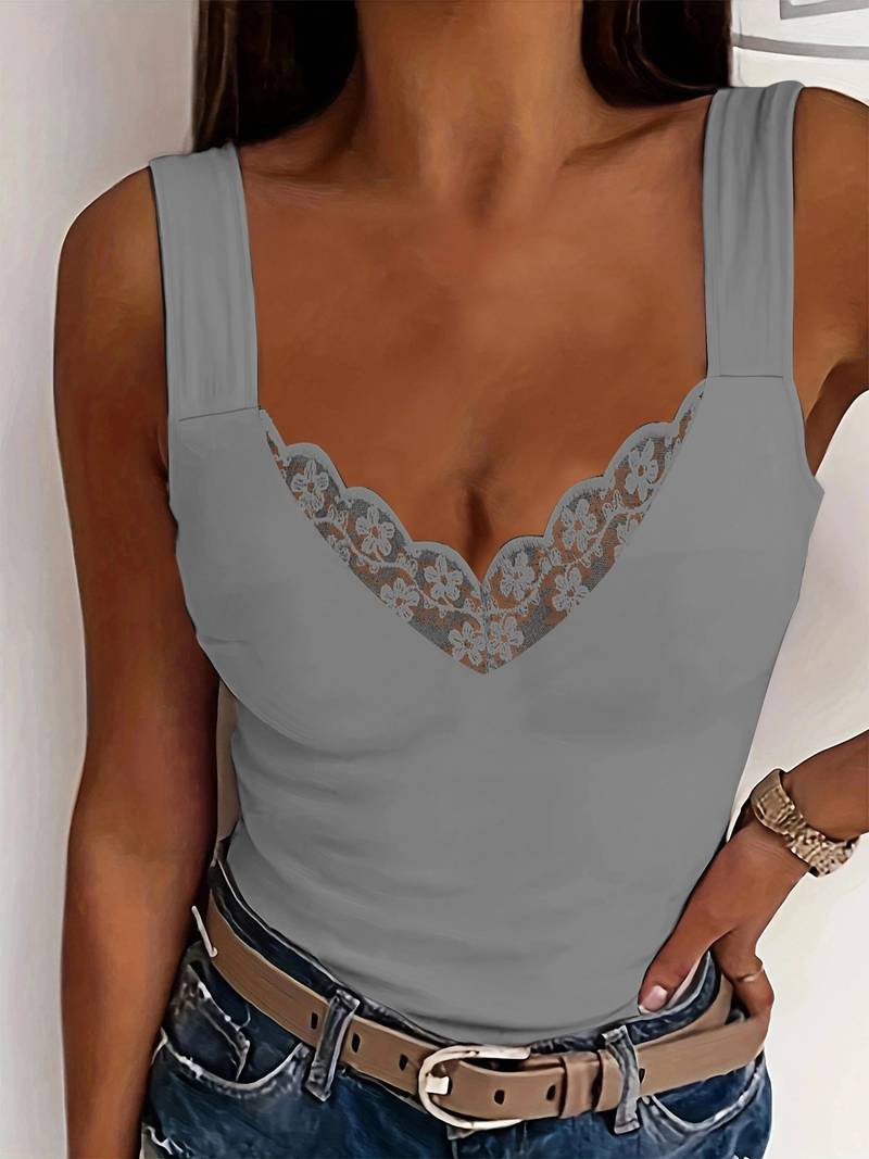 Chic Lace Trim Sleeveless Women's Top