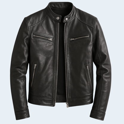 Classic Mens Brown Leather Biker Jacket with Zip Front - OutfitLondon