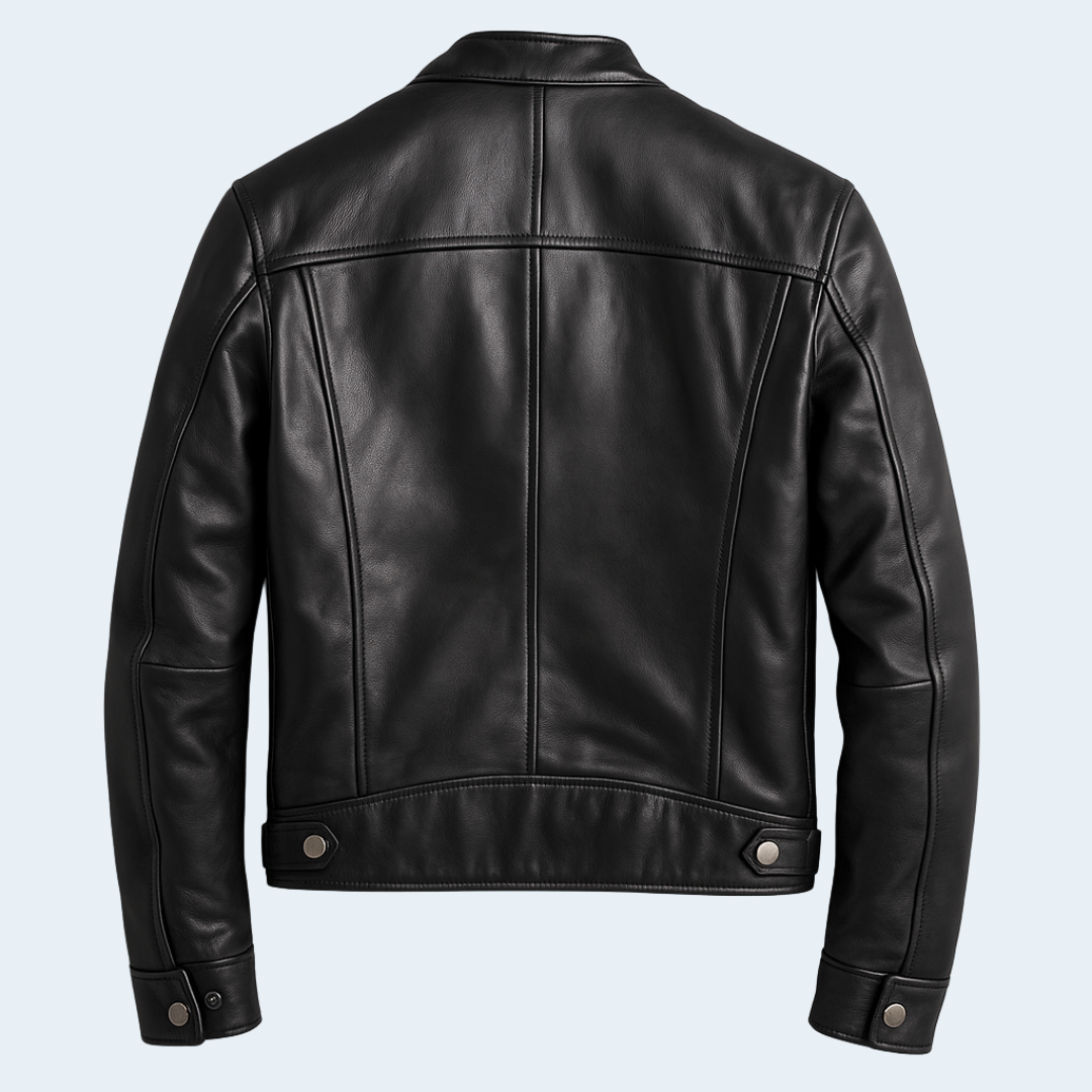 Classic Mens Brown Leather Biker Jacket with Zip Front