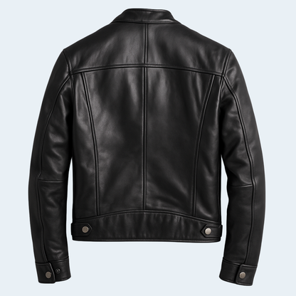 Classic Mens Brown Leather Biker Jacket with Zip Front