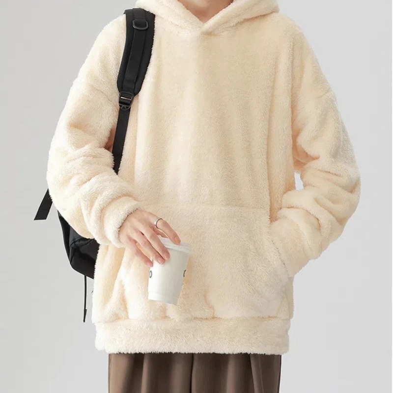 Mens Oversized Fleece Hoodie Soft Relaxed Fit Drawstring - OutfitLondon
