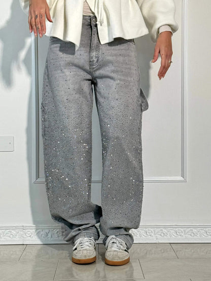 Sparkly Flare Leg Blue Jeans