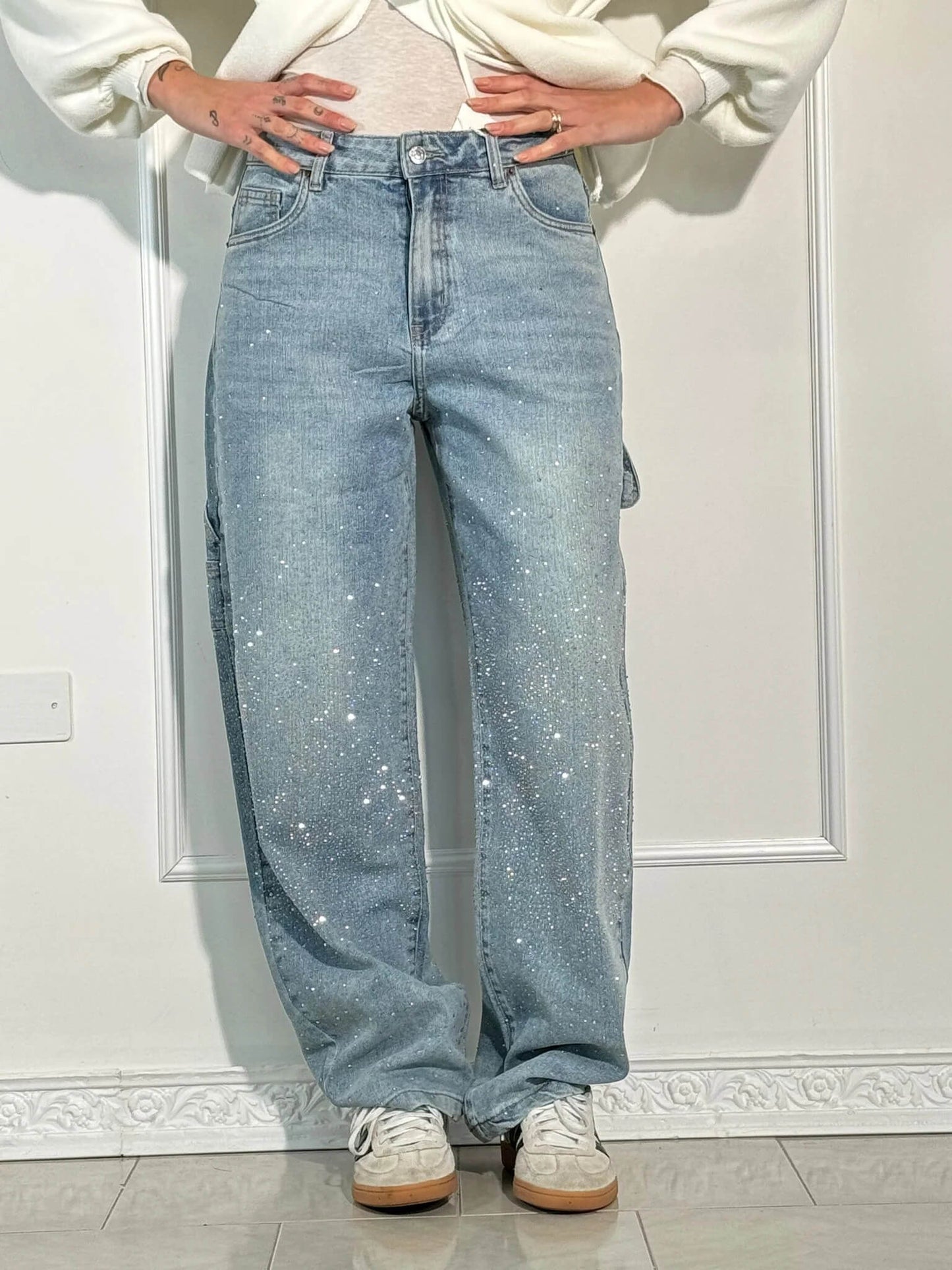 Sparkly Flare Leg Blue Jeans
