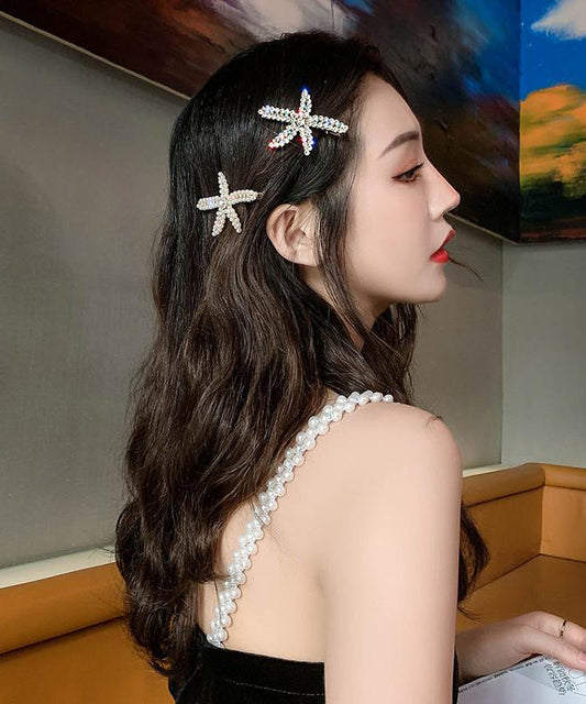Women's Pearl Hairpins Set Zircon Alloy Starfish Design - OutfitLondon