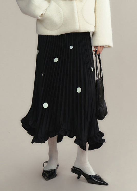 Women's Maxi Skirt Black Sequin Polka Dot Ruffle Elastic Waist - OutfitLondon
