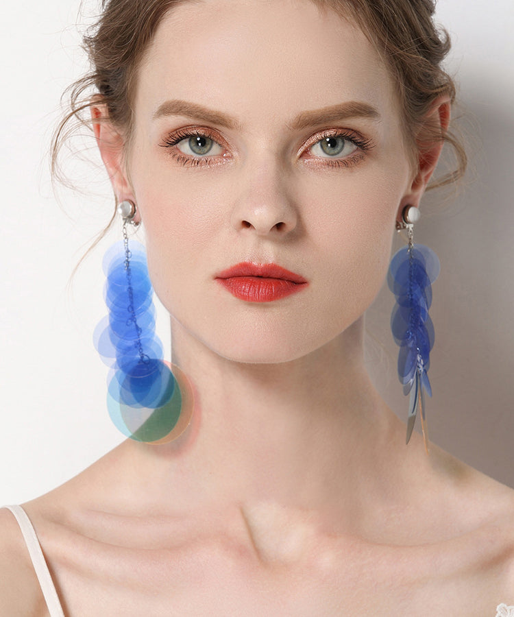 Women's Stainless Steel Drop Earrings Blue Round Dangle - OutfitLondon