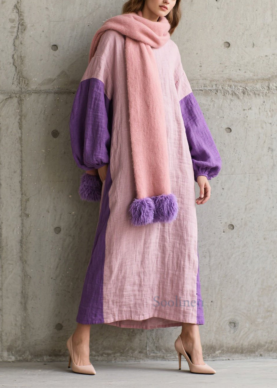 Women's Cotton Patchwork Dress Breathable O Neck - OutfitLondon