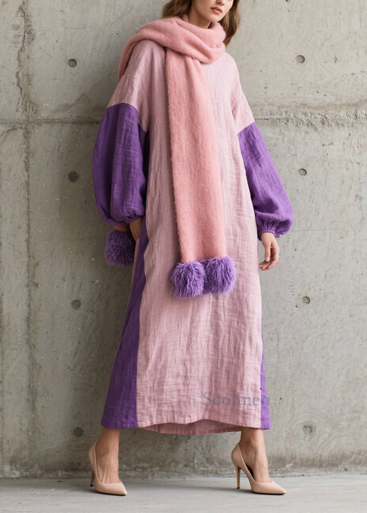 Women's Cotton Patchwork Dress Breathable O Neck - OutfitLondon