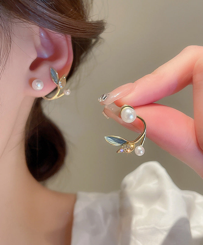 Women's Gold Plated Copper Hoop Earrings With Zircons And Pearls - OutfitLondon