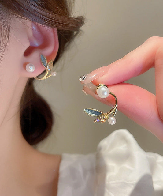 Women's Gold Plated Copper Hoop Earrings With Zircons And Pearls - OutfitLondon