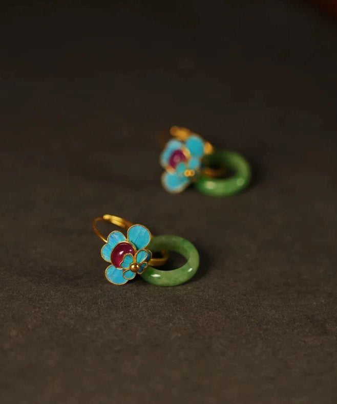 Women's Sterling Silver Hoop Earrings Green Jade Enamel - OutfitLondon
