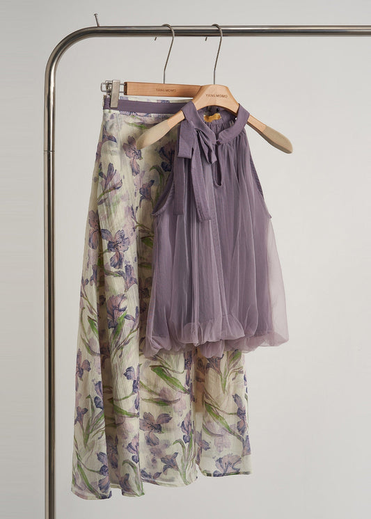 Women's Off-Shoulder Two-Piece Set Lavender Tulle Flowy - OutfitLondon