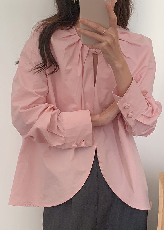 Women's Cotton Blend Soft Pink Round Neck - OutfitLondon