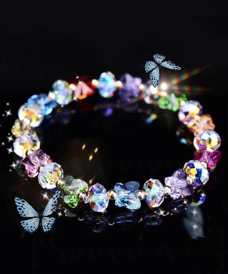 Women's Crystal Bead Butterfly Bracelet Elegant Silver Tone - OutfitLondon