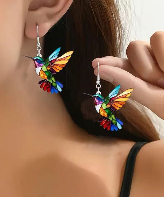Women's Sterling Silver Acrylic Rainbow Bird Earrings Lightweight - OutfitLondon