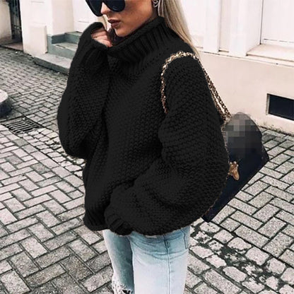 Women's Chunky Knit Turtleneck Sweater - OutfitLondon
