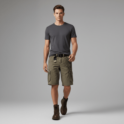 Relaxed Fit Cargo Shorts with Pockets and Adjustable Waist