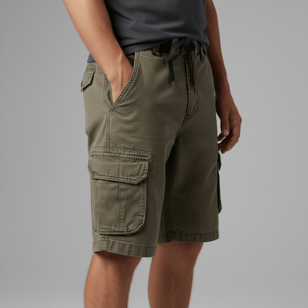 Relaxed Fit Cargo Shorts with Pockets and Adjustable Waist