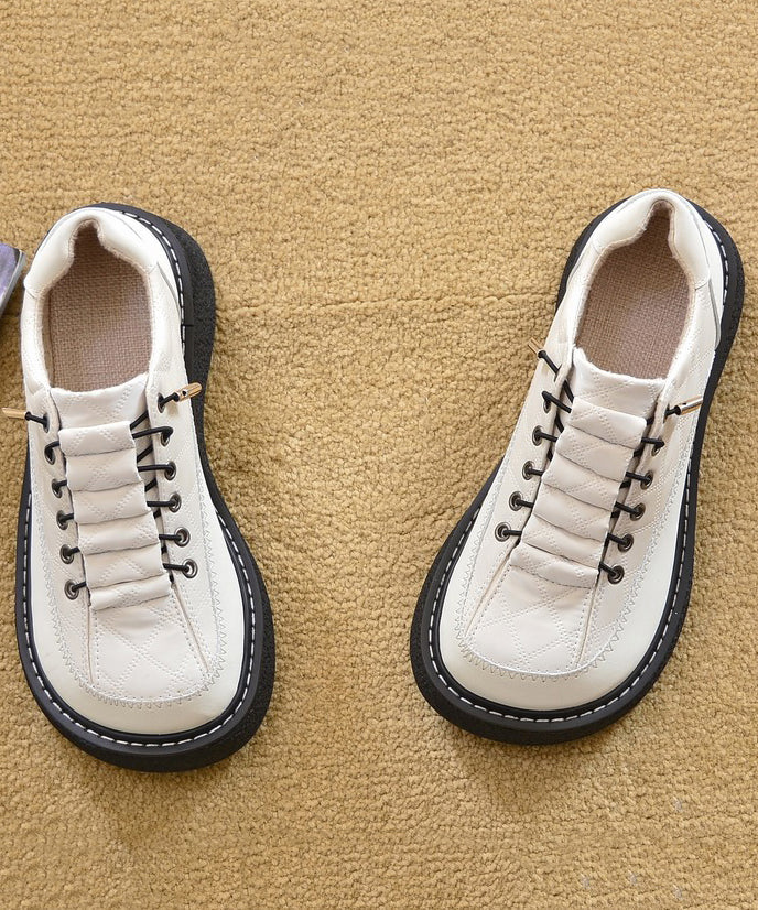 Women's Faux Leather Moccasins Beige Flat Comfort Shoes - OutfitLondon
