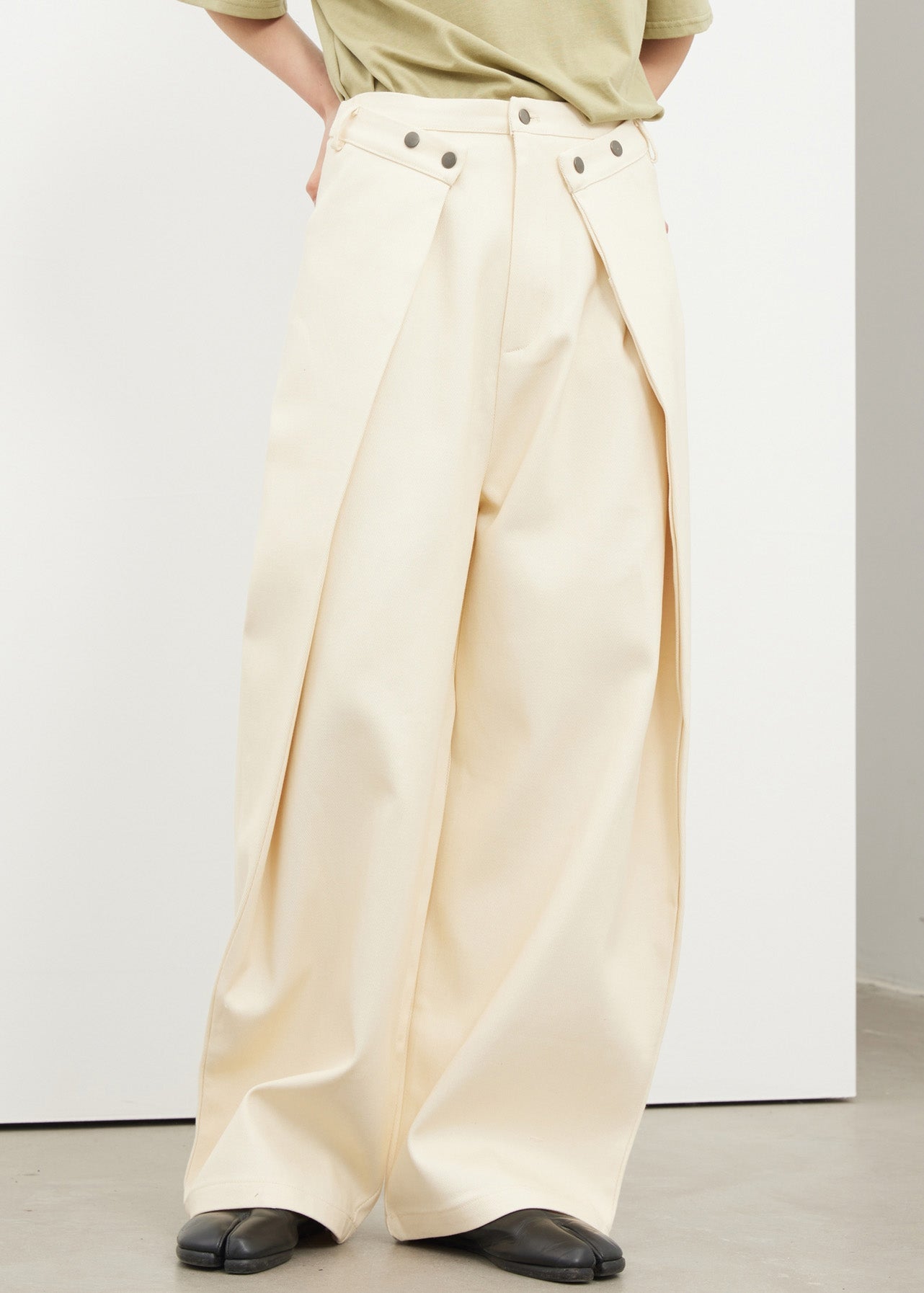 Women's High Waisted Cotton Blend Wide Leg Pants Beige - OutfitLondon